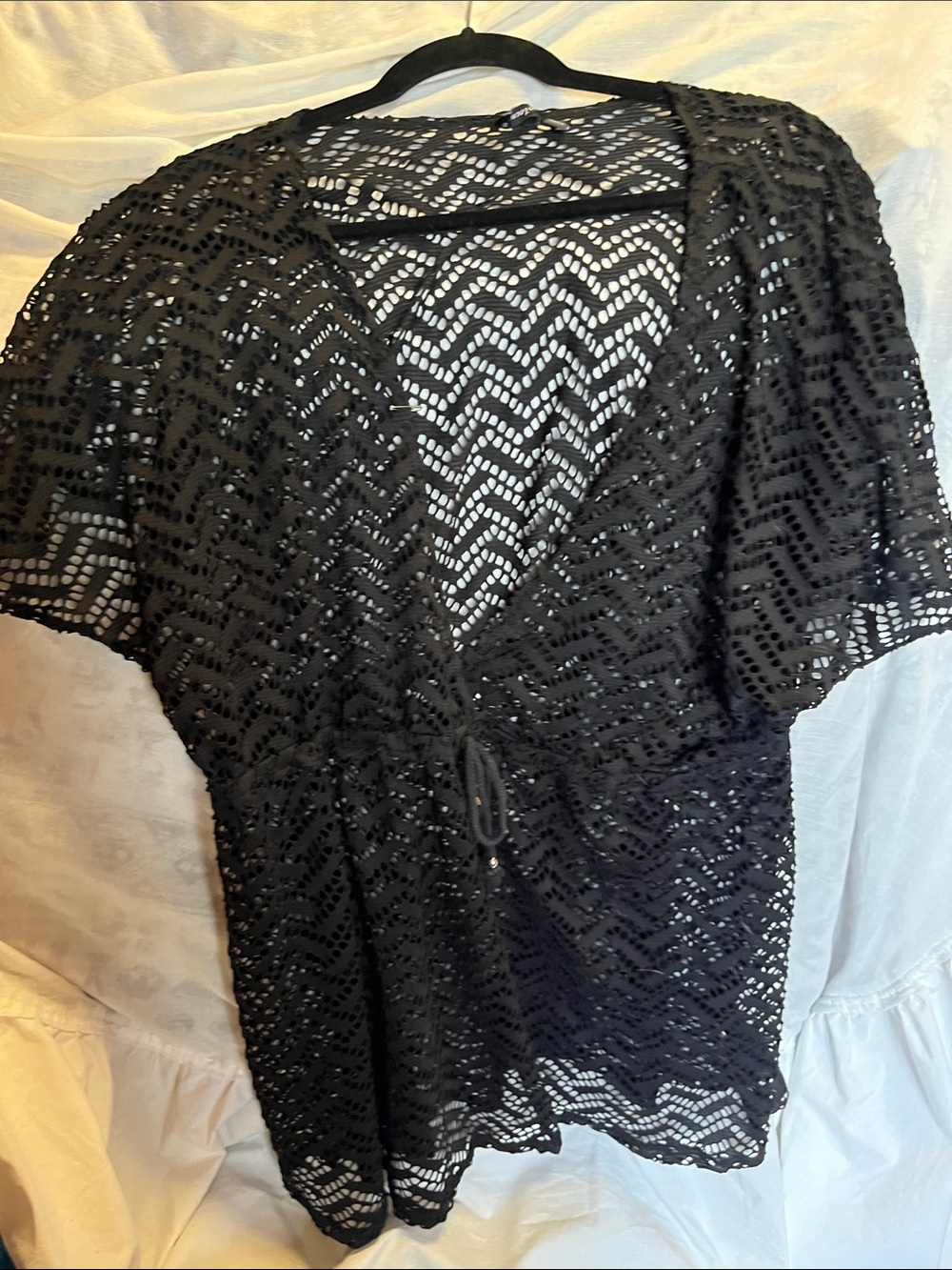 Black Crochet Swim Coverup with Tie Waist 25”PTP and Waist